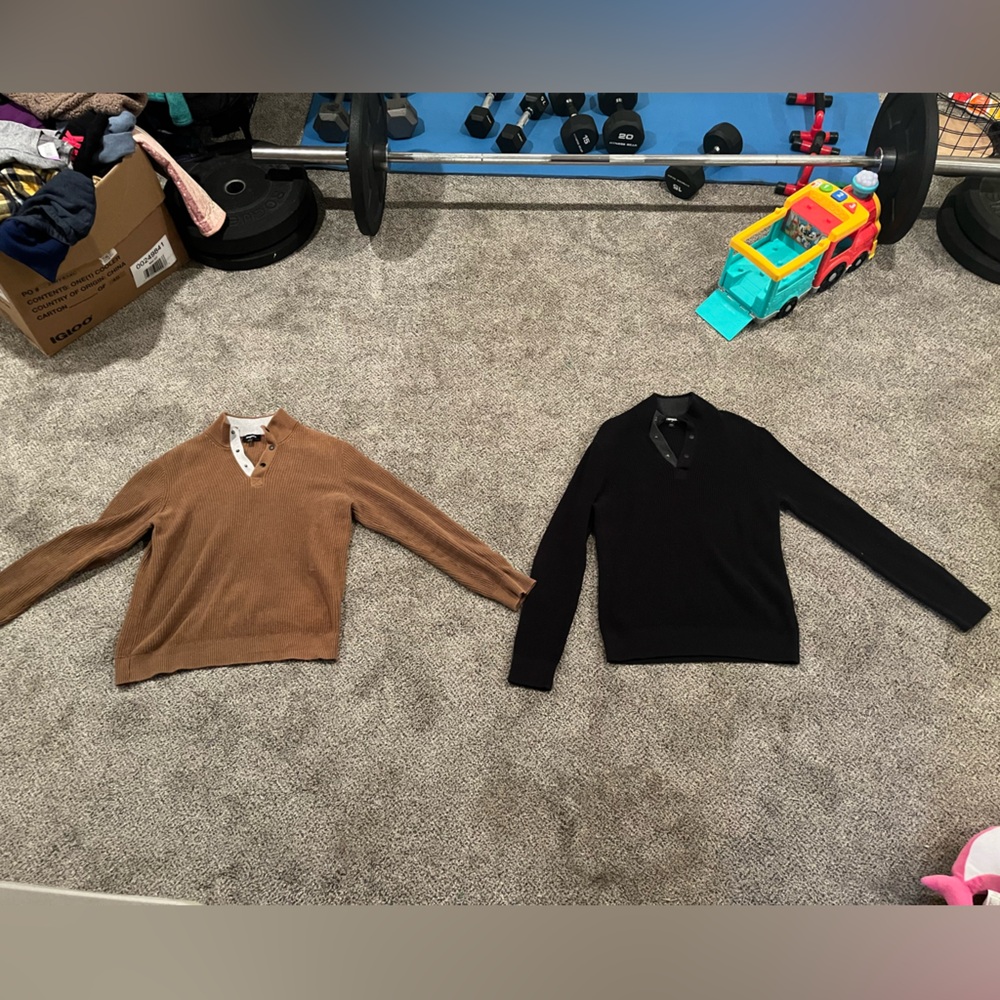 Express Quarter Snap Pullover Sweaters Brown And … - image 1